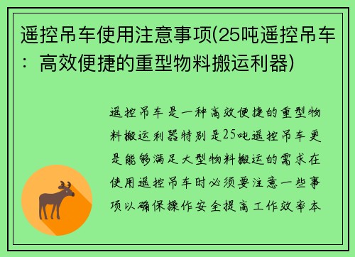 遥控吊车使用注意事项(25吨遥控吊车：高效便捷的重型物料搬运利器)